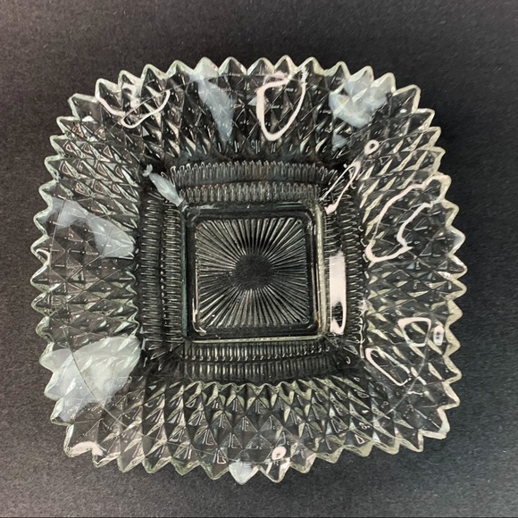 Vintage Square Ruffled Edge Clear Glass Candy Dish